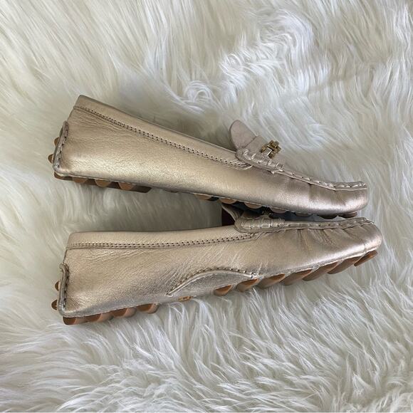 Coach | Women’s Crosby Driver Turnlock Flats Champagne Loafers Leather Metallic - Picture 6 of 8